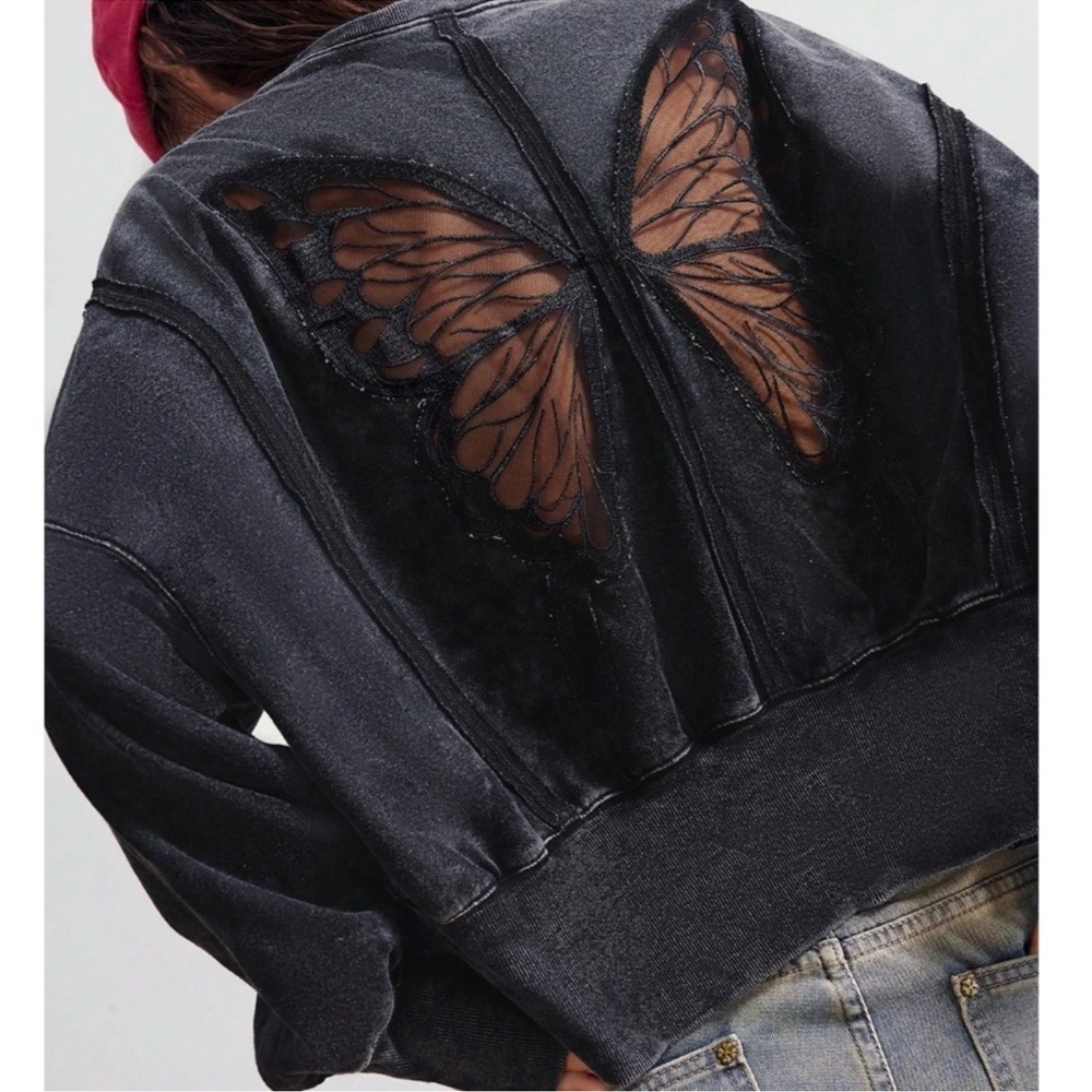 Mineral Waist Butterfly Cutout Zip Hoodie Jacket S M L XL